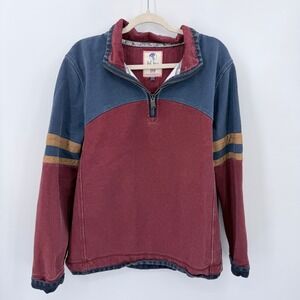 FatFace Airlie Mens Large Burgundy Blue Colorblock 1/4 Zip Pique Sweatshirt 90's